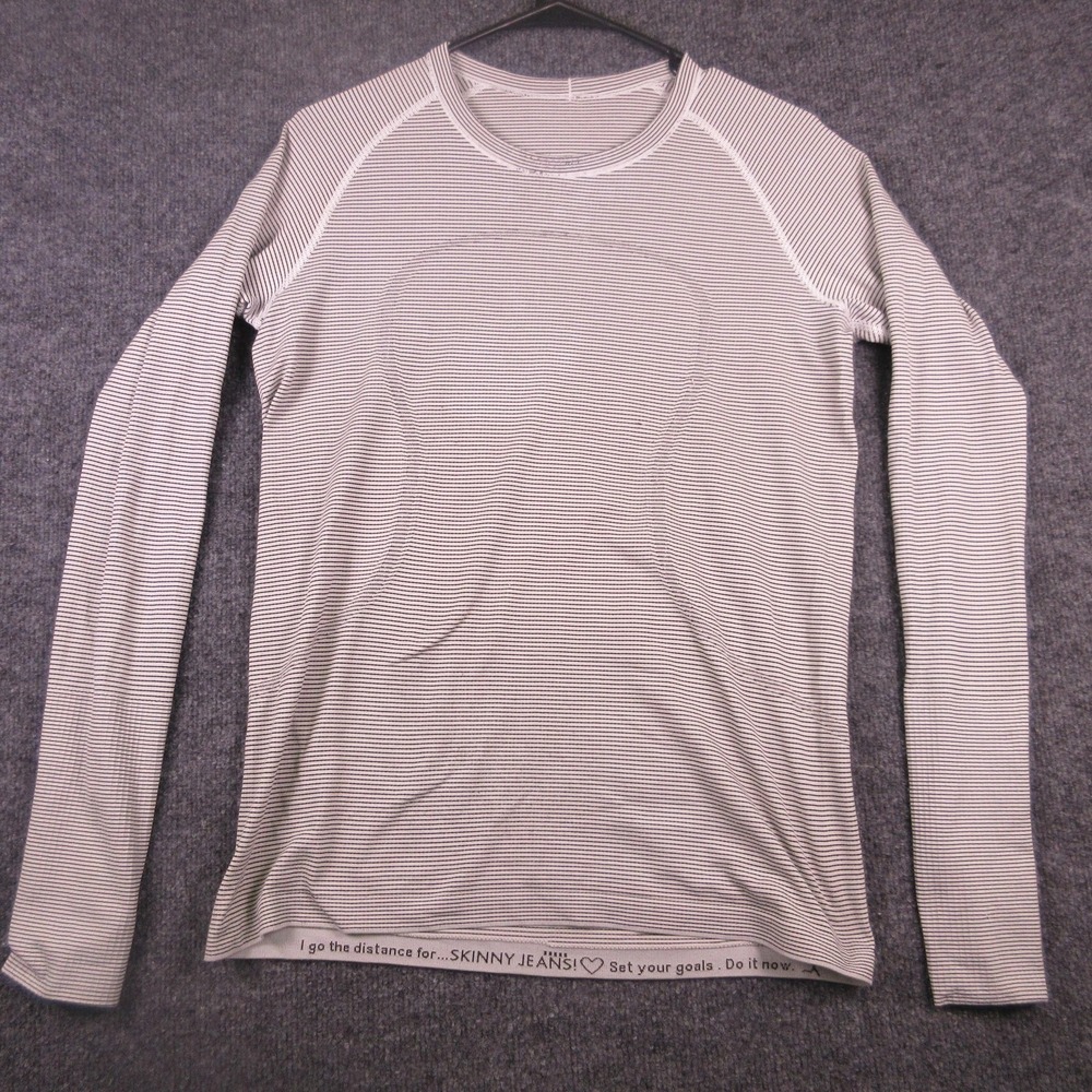 Lululemon Swiftly Tech Shirt Womens 12 White Stripe Long Sleeve Running Yoga Top